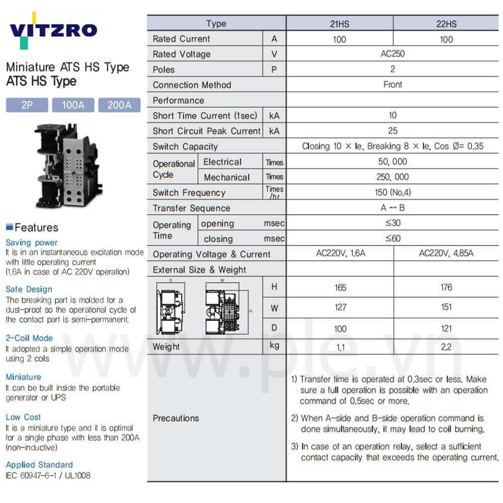 លក្ខណៈបច្ចេកទេស Vitzro ATS 21HS