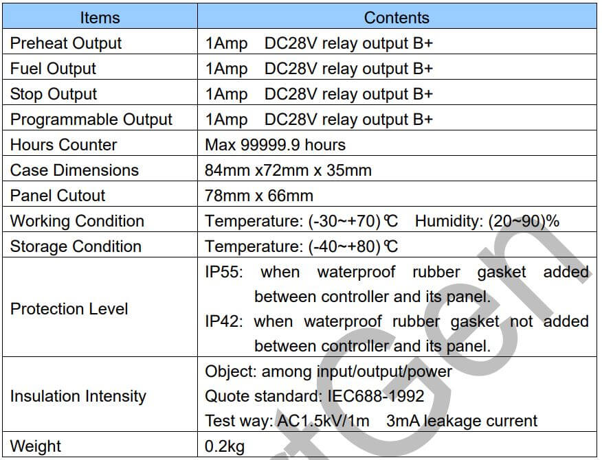 លក្ខណៈបច្ចេកទេស Automatic Control Module - Module បញ្ជាម៉ាសីភ្លើង Smartgen HGM180HC