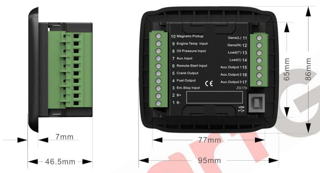 រចនាសម្ព័ន្ធ និង ទំហំ Automatic Control Module - Module បញ្ជាម៉ាសីភ្លើង Smartgen HGM1790N