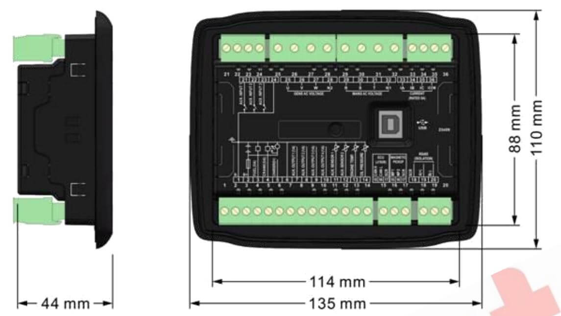 រចនាសម្ព័ន្ធ និង ទំហំ Genset controller - ខួរក្បាលបញ្ជាម៉ាសីភ្លើង Smartgen HGM4010N-KM