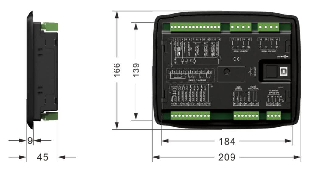 រចនាសម្ព័ន្ធ និង ទំហំ Genset controller - ខួរក្បាលបញ្ជាម៉ាសីភ្លើង Smartgen HGM6110N-KM