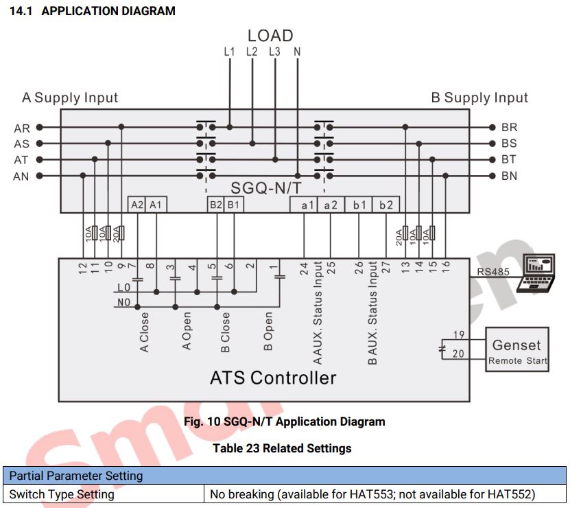 របៀបភ្ជាប់ / ដ្យាក្រាមតភ្ជាប់ ATS controller ឧបករណ៍បញ្ជា ATS HAT553 Smartgen