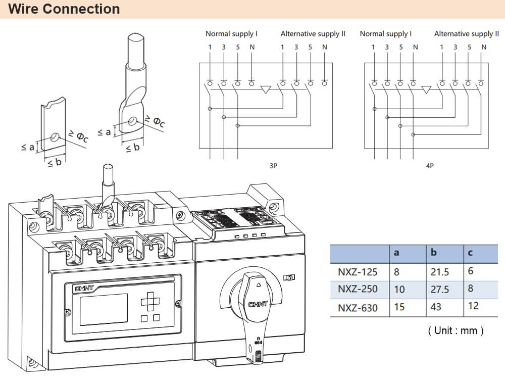 Cách đấu nối ATS Chint NXZ-630/4B 630A