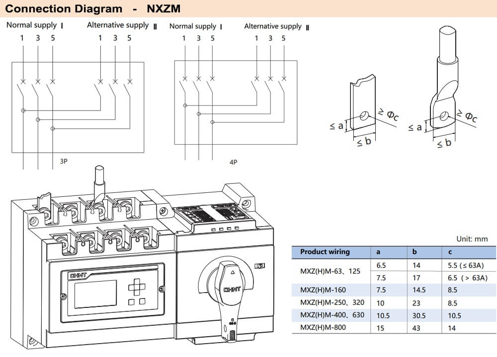 Cách đấu nối ATS Chint NXZM-125H/3B 100A