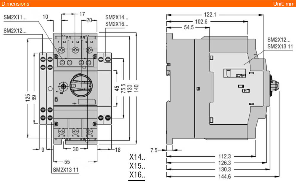 ទំហំ Dimension Lovato SM2R6300 ( MPCB )