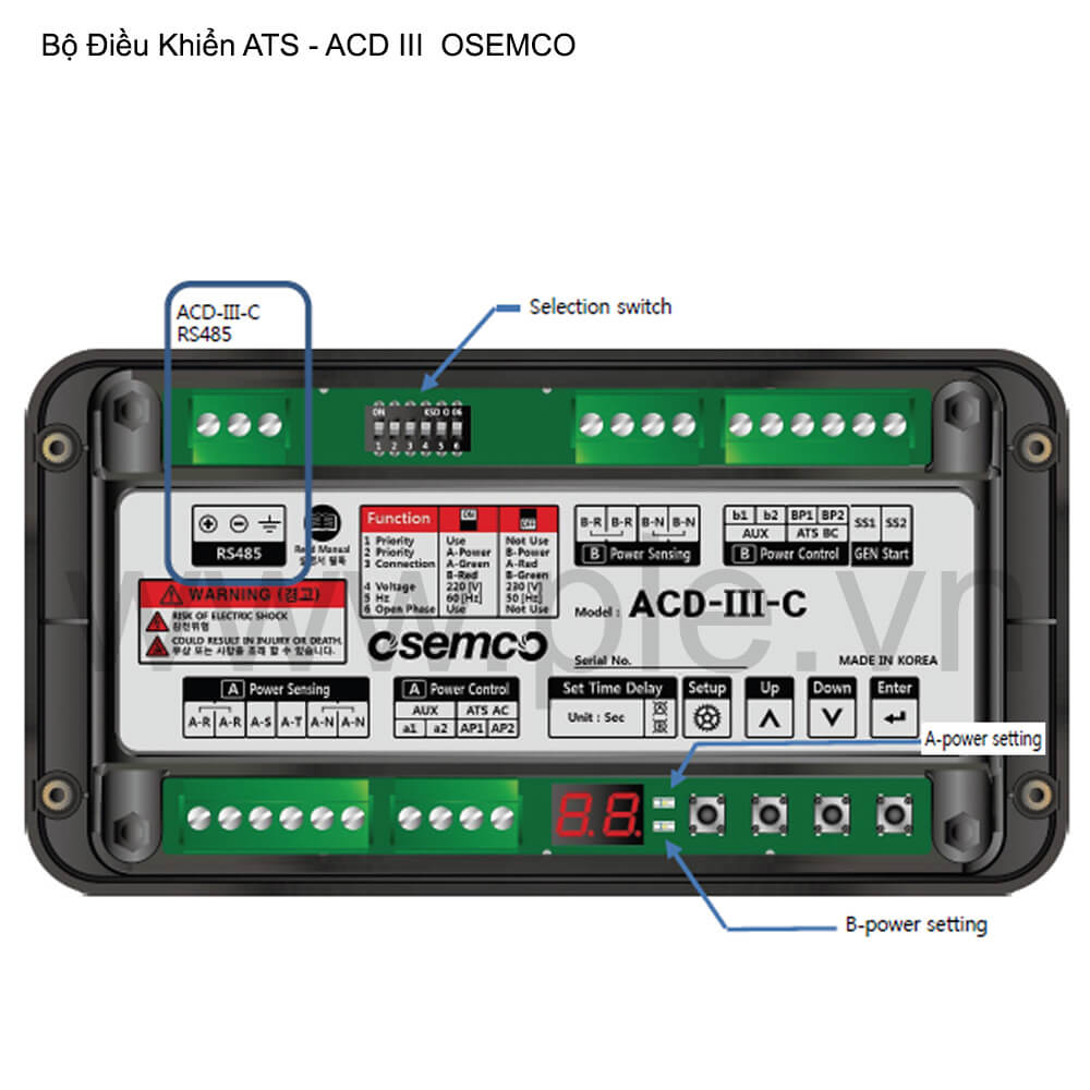 ATS controller Osemco ACD-III : ឧបករណ៍បញ្ជា 24VDC, 220VAC, 50/60Hz