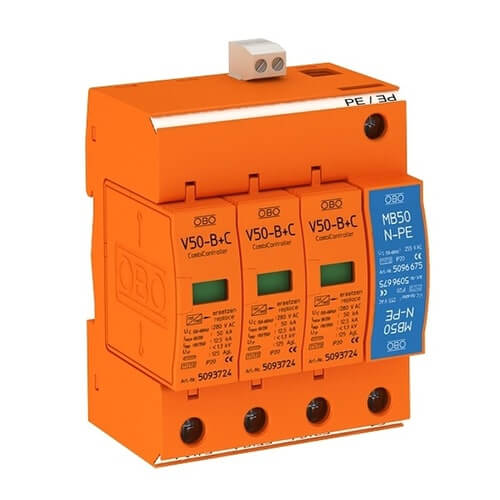 OBO V50-B+C/3+NPE+FS : ការពាររន្ទះ 120kA, Max 200kA