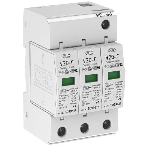 OBO V20-C/3-280 : ការពាររន្ទះ៣ហ្វា 230/400VAC I max 120kA
