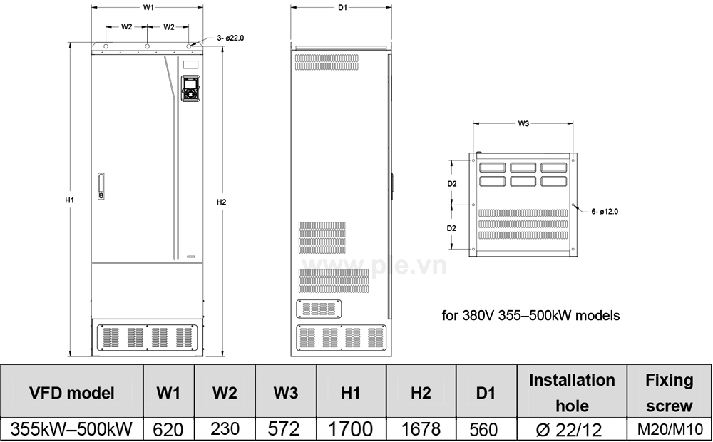 ទំហំ INVT GD350-110G-4 - អាំងវឺរទ័រ 3P 110 kW 380V~440V AC