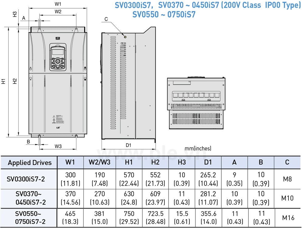 ទំហំ LS SV0550IS7-2SO អាំងវឺរទ័រ 3P 55kW 220A/288A, 200V