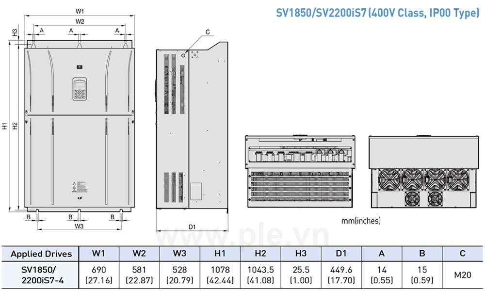 ទំហំ LS SV2200IS7-4SOD អាំងវឺរទ័រ 3P 220kW 432A/547A, 400V