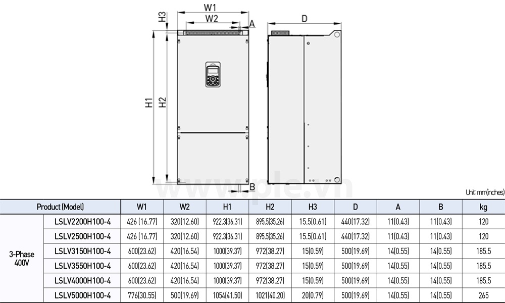 ទំហំ LS LSLV2500H100-4COFD អាំងវឺរទ័រ 3P 18.5kW 481A 480V