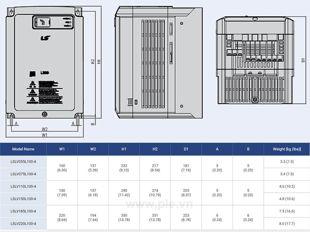 ទំហំ LS LSLV0055L100-4NNFN អាំងវឺរទ័រ 3P 5.5kW 12A 400V