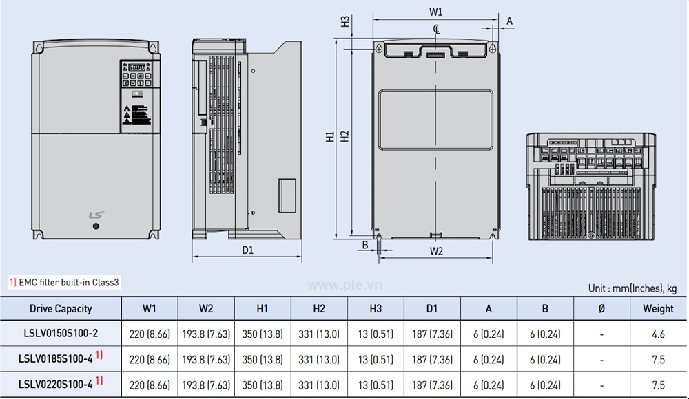 ទំហំ LS LSLV0150S100-2EONNS អាំងវឺរទ័រ 3P 15/18.5kW  200V