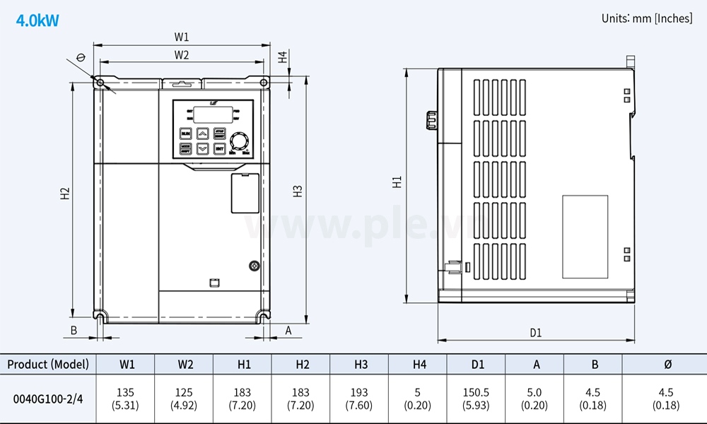 ទំហំ LSLV0040G100-4EOFN - អាំងវឺរទ័រ 3P 4kW 400V