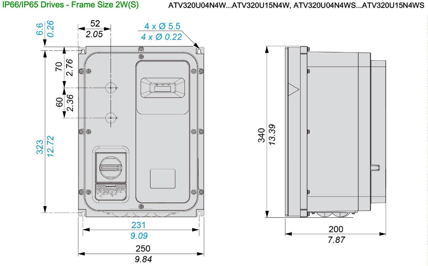 ទំហំ Schneider ATV320U06N4W - អាំងវឺរទ័រ 3P 0.55kW  0.75HP
