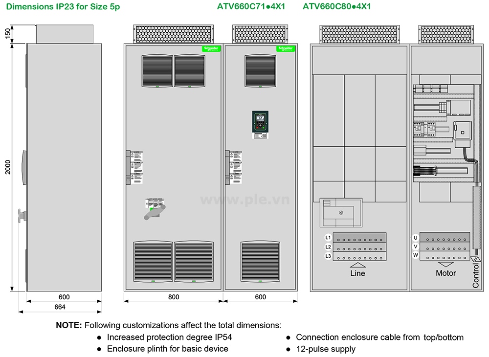ទំហំ Schneider ATV660C71Q4X1 - អាំងវឺរទ័រ 3P 710kW (950HP)