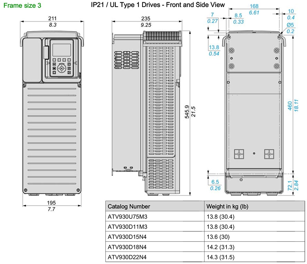 ទំហំ Schneider ATV930D15N4 - អាំងវឺរទ័រ 3P 15kW (20HP)