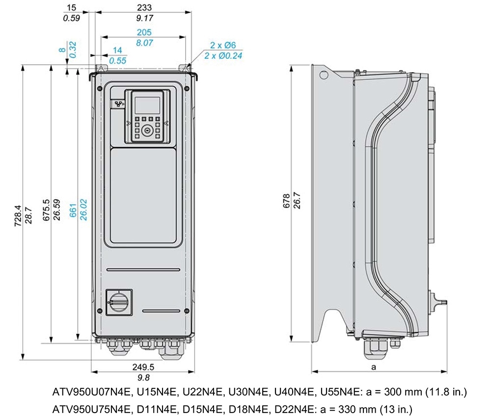 ទំហំ Schneider ATV950U22N4E - អាំងវឺរទ័រ 3P 2.2kW (3HP)