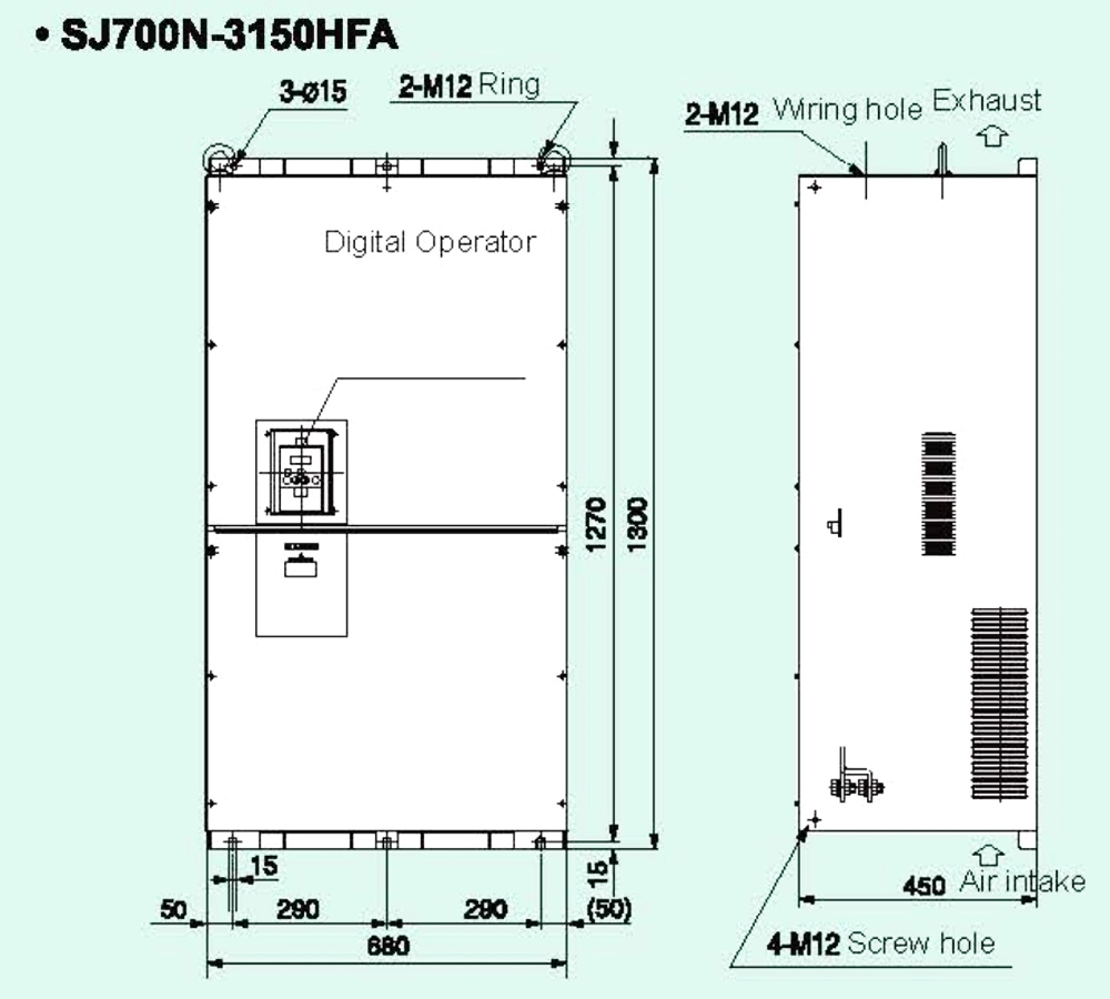 ទំហំ អាំងវឺរទ័រHitachi SJ700N-3150HFA 315 kW 400 HP