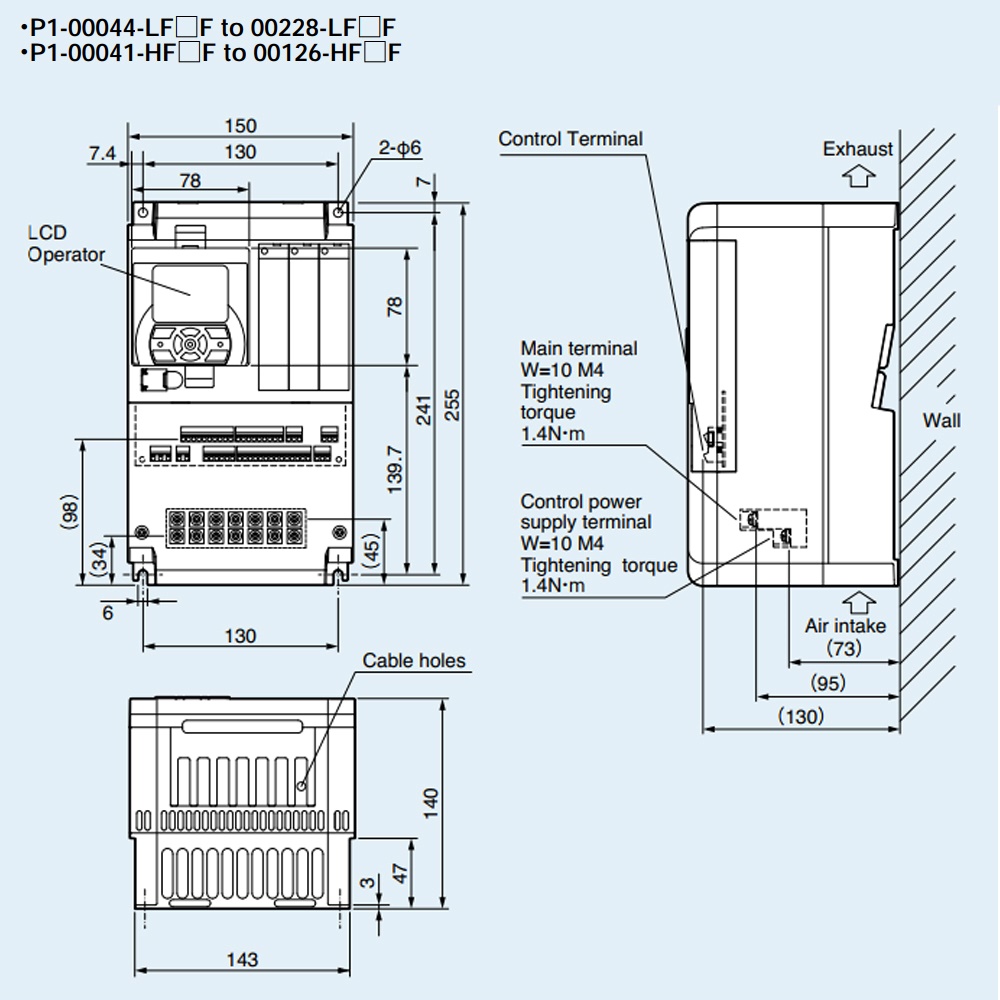 ទំហំ អាំងវឺរទ័រHitachi P1-00228LFUF 3.7 kW 5 HP