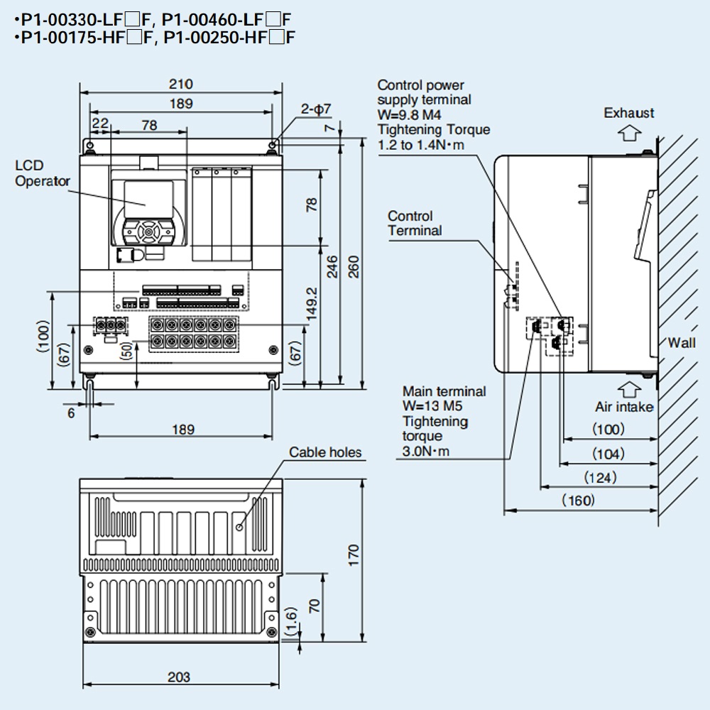 ទំហំ អាំងវឺរទ័រHitachi P1-00330LFUF 5.5 kW 7.5 HP