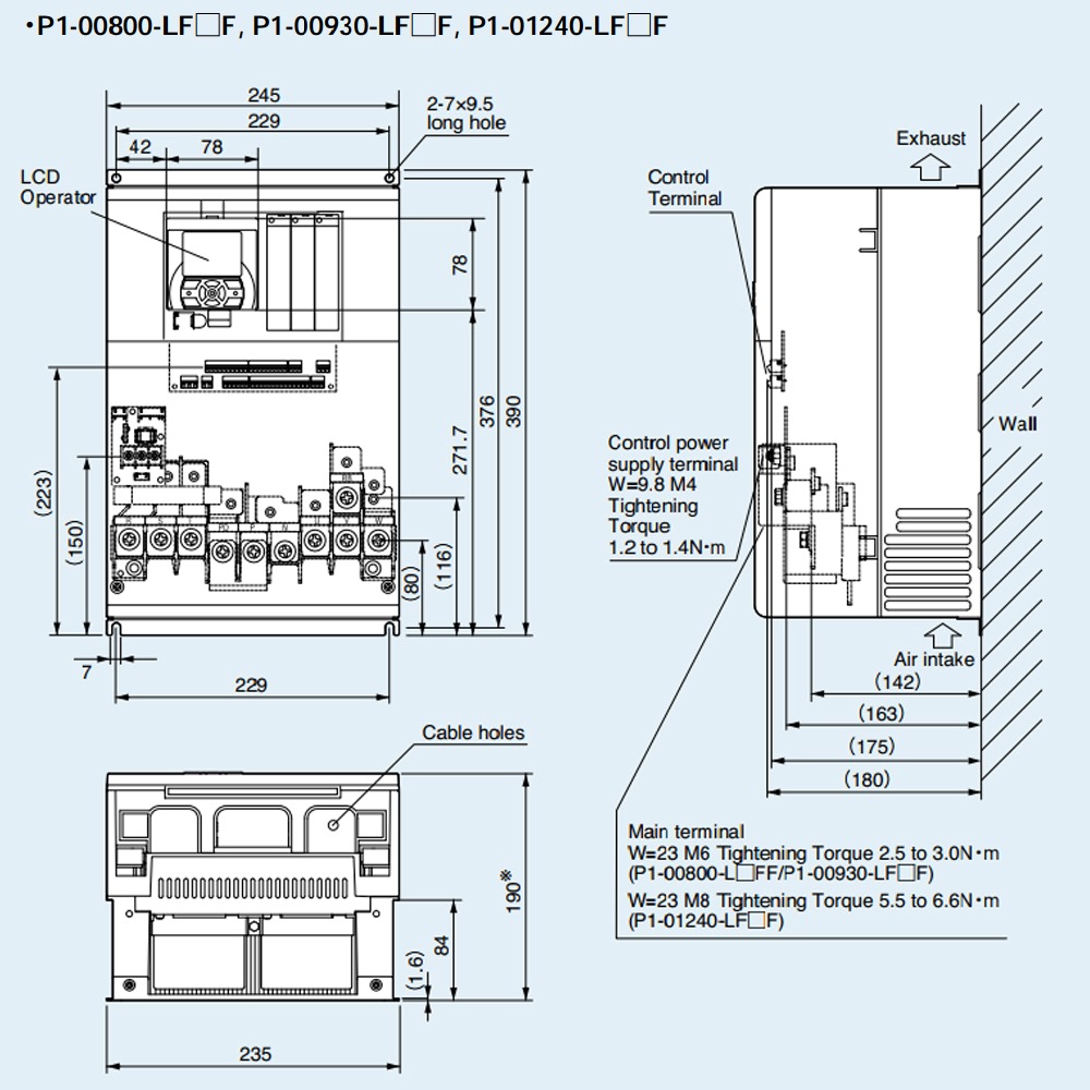 ទំហំ អាំងវឺរទ័រHitachi P1-00800LFUF 15 kW 20 HP