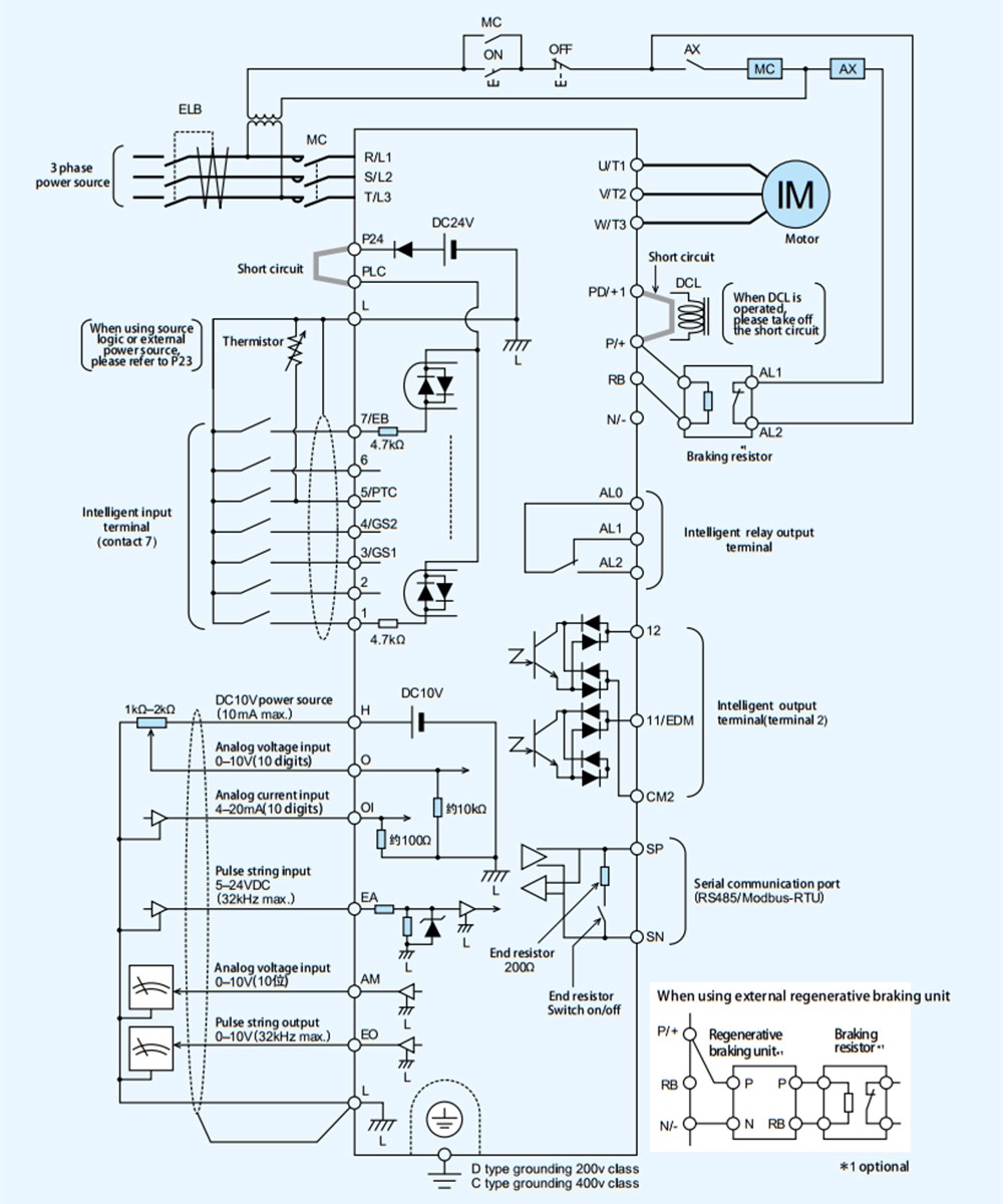 របៀបភ្ជាប់ អាំងវឺរទ័រHitachi WJ200N-022SFC 2.2 kW 3 HP