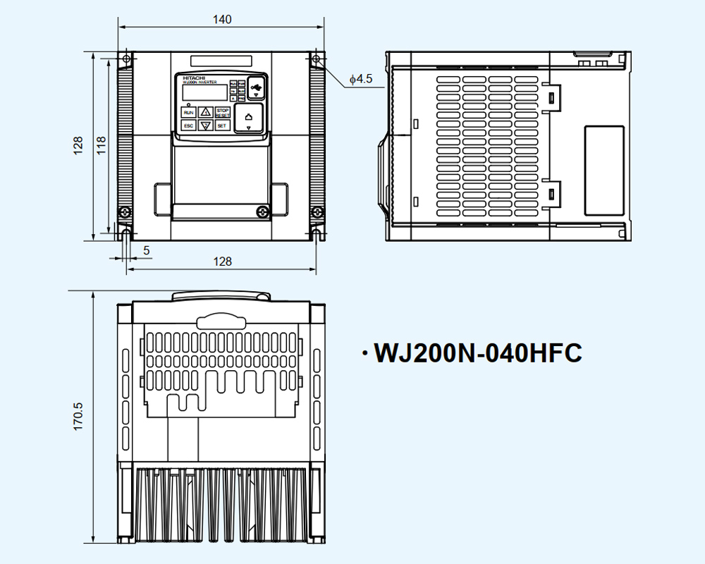 ទំហំ អាំងវឺរទ័រHitachi WJ200N-040HFC 4 kW 5 HP
