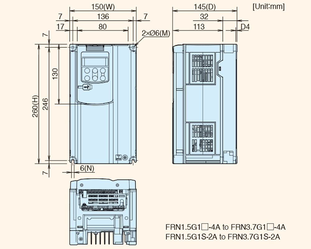 ទំហំ អាំងវឺរទ័រFuji Frenic-Mega FRN2.2G1S-4A 2.2kW 3HP