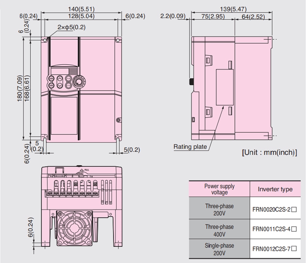 ទំហំ អាំងវឺរទ័រFuji Frenic-Mini FRN0020C2S-2A  3.7kW 5HP