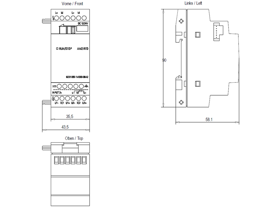 Kích thước Siemens Simatic 6ED1055-1MD00-0BA2 : Mô đun mở rộng LOGO! AM2 RTD