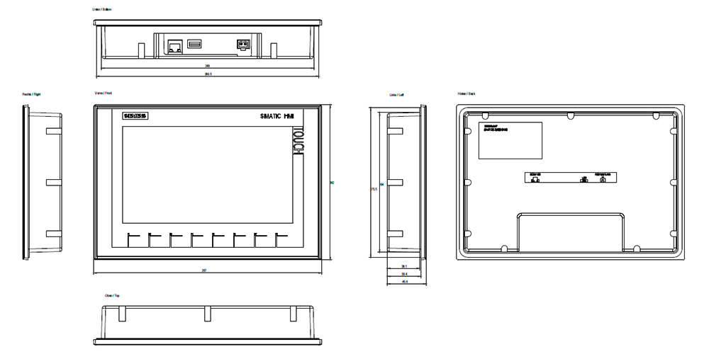 Kích thước Siemens Simatic 6AV2123-2JB03-0AX0 : Màn hình Simatics HMI