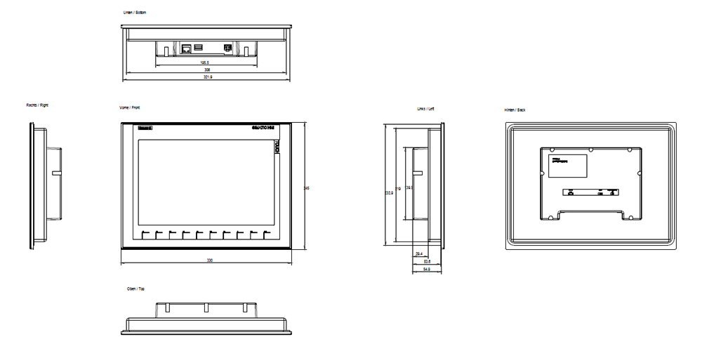 Kích thước Siemens Simatic 6AV2123-2MB03-0AX0 : Màn hình Simatics HMI