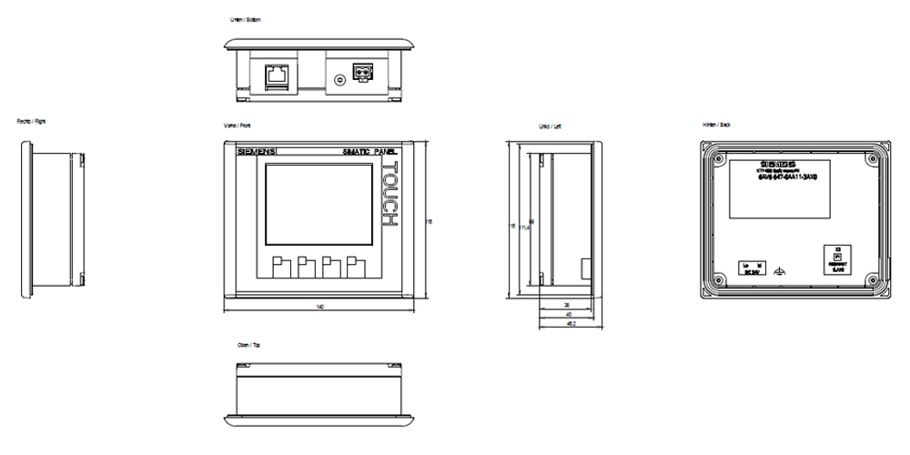 Kích thước Siemens Simatic 6AV6647-0AA11-3AX0 : Màn hình Simatics HMI