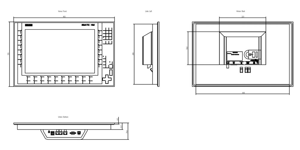 Kích thước Siemens Simatic 6AV2124-1QC02-0AX1 : Màn hình Simatics HMI