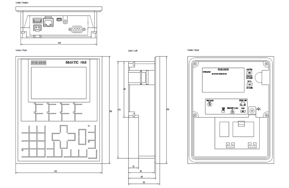 Kích thước Siemens Simatic 6AV2124-1DC01-0AX0 : Màn hình Simatics HMI