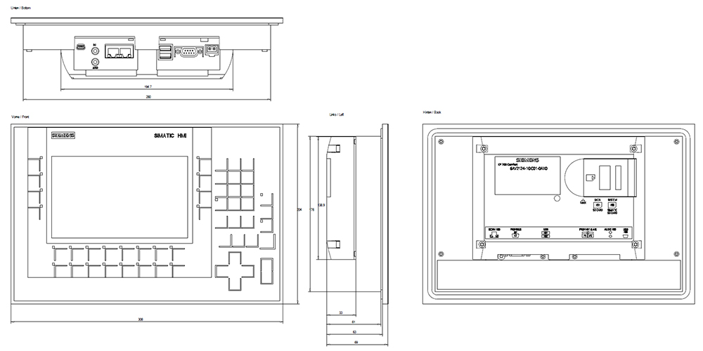 Kích thước Siemens Simatic 6AV2124-1GC01-0AX0 : Màn hình Simatics HMI