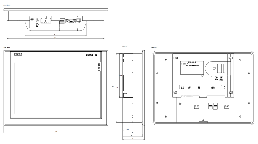 Kích thước Siemens Simatic 6AV2124-0MC01-0AX0 : Màn hình Simatics HMI