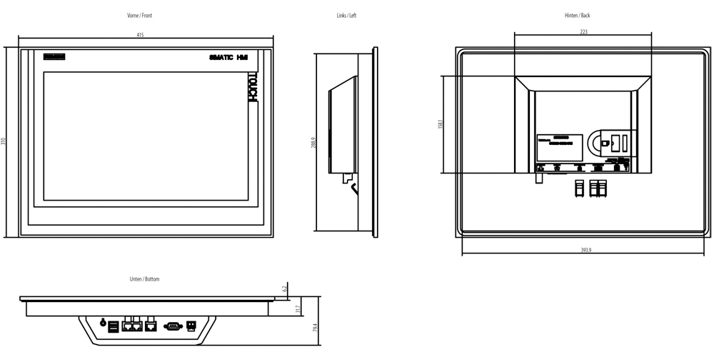 Kích thước Siemens Simatic 6AV2124-0QC02-0AX1 : Màn hình Simatics HMI