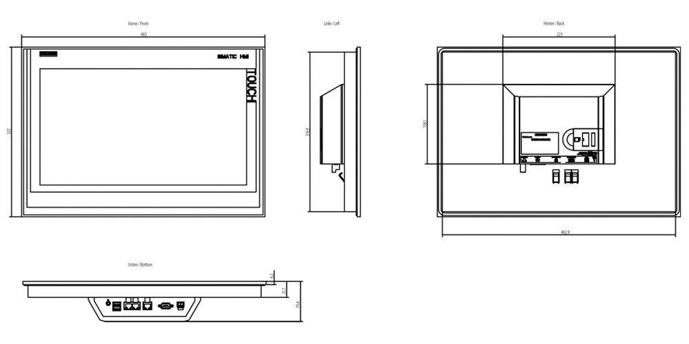 Kích thước Siemens Simatic 6AV2124-0UC02-0AX1 : Màn hình Simatics HMI
