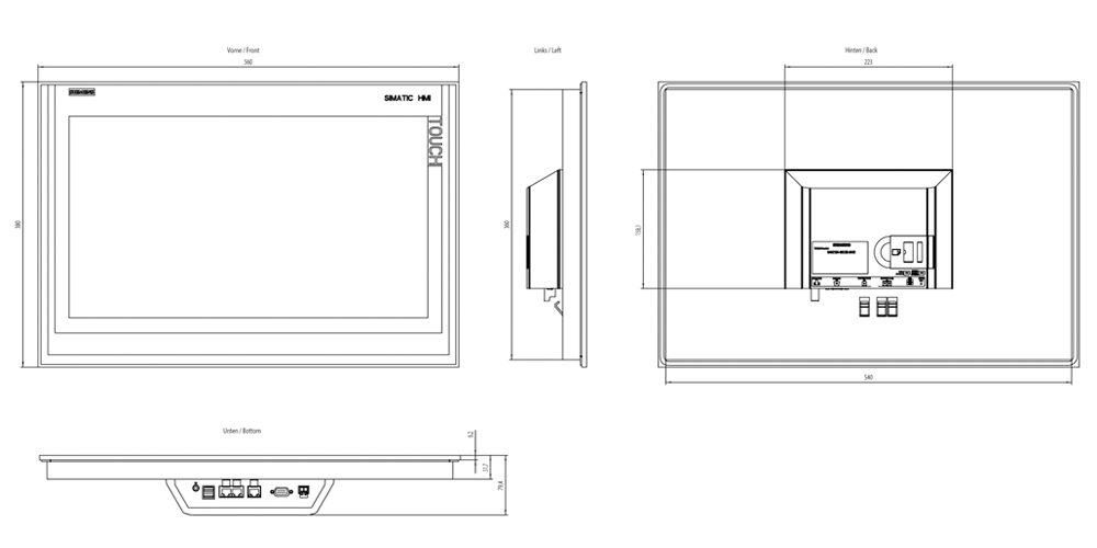 Kích thước Siemens Simatic 6AV2124-0XC02-0AX1 : Màn hình Simatics HMI