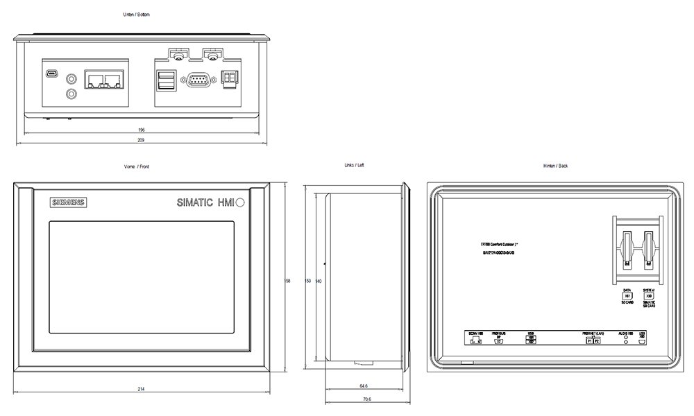 Kích thước Siemens Simatic 6AV2124-0GC13-0AX0 : Màn hình Simatics HMI