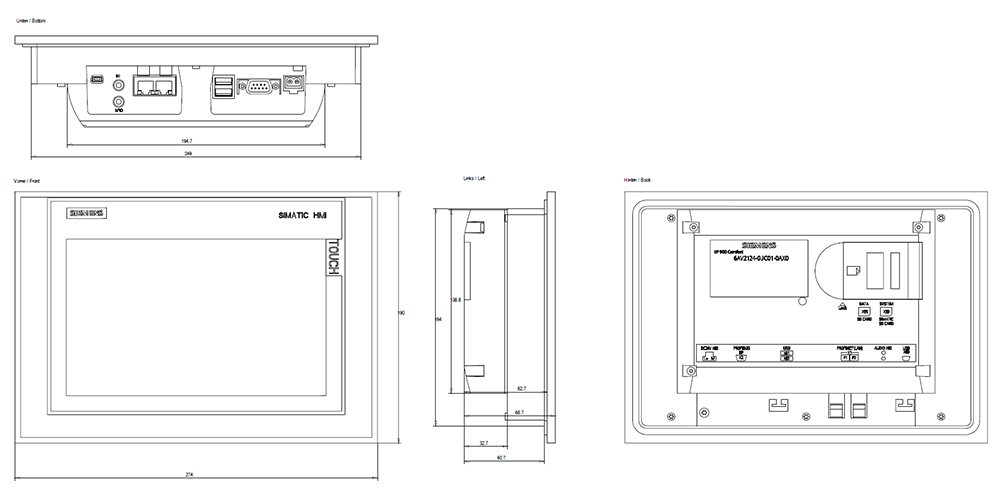 Kích thước Siemens Simatic 6AV2124-0JC01-0AX0 : Màn hình Simatics HMI