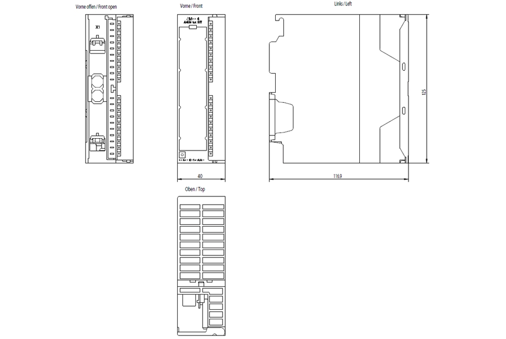 Kích thước Siemens Simatic 6ES7334-0KE00-0AB0 : Mô đun SM334 Simatics S7-300