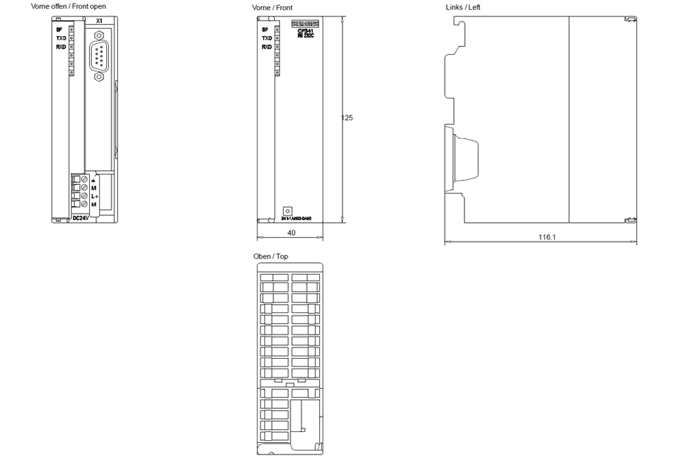 Kích thước Siemens Simatic 6ES7341-1CH02-0AE0 : Mô đun truyền thông CP341 Simatics S7-300