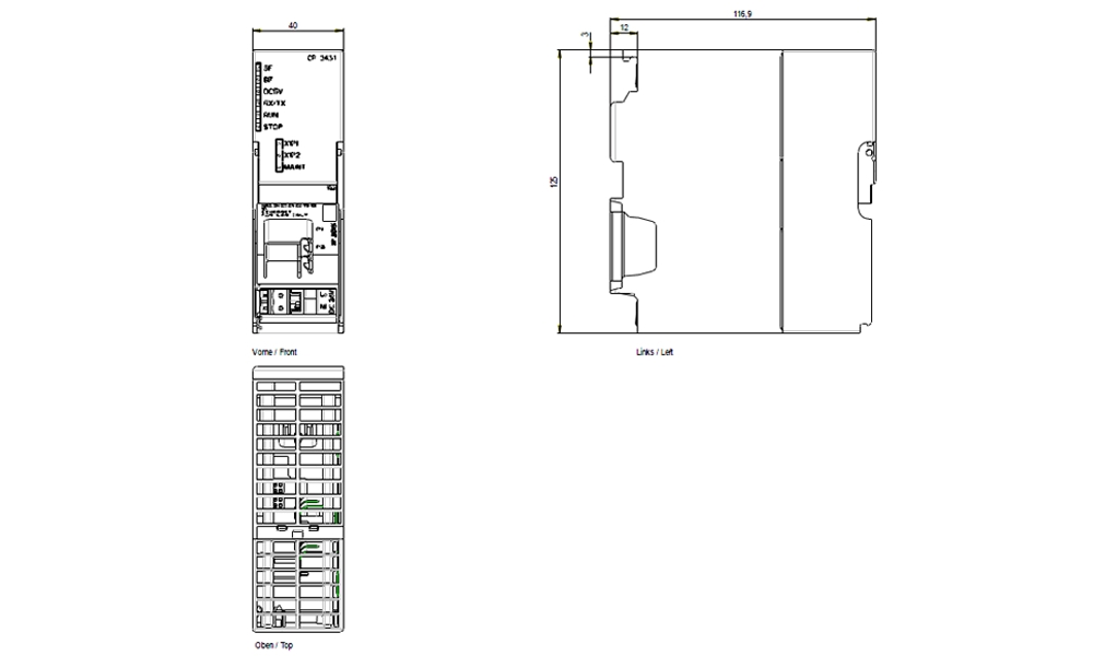 Kích thước Siemens Simatic 6GK7343-1EX30-0XE0 : Mô đun truyền thông CP343-1 Simatics S7-300