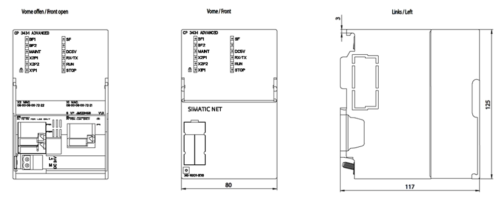 Kích thước Siemens Simatic 6GK7343-1GX31-0XE0 : Mô đun truyền thông CP343-1 Simatics S7-300