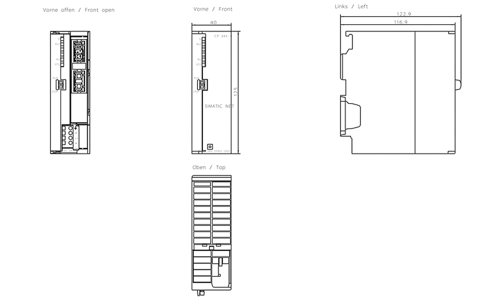 Kích thước Siemens Simatic 6GK7343-5FA01-0XE0 : Mô đun truyền thông CP343-5 Simatics S7-300