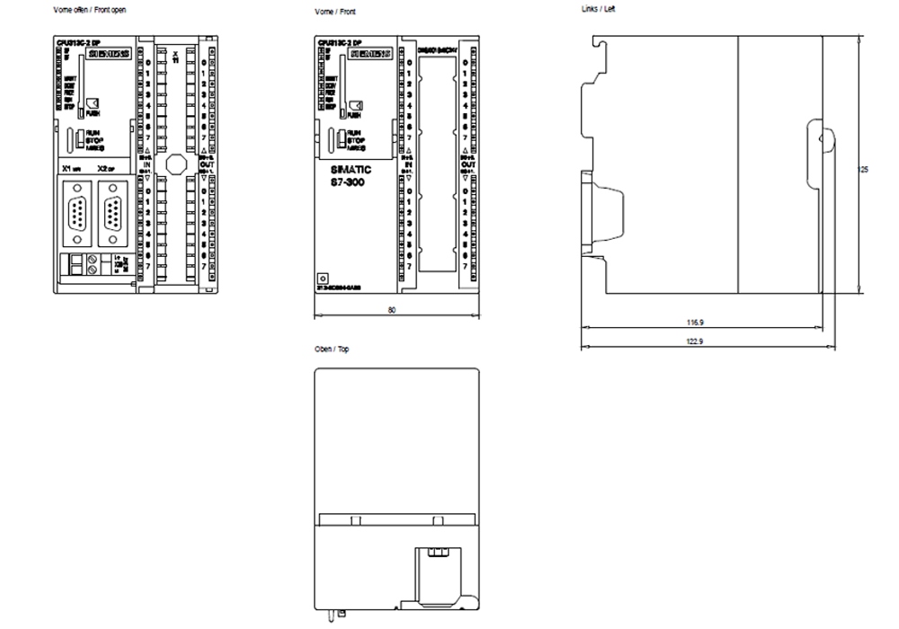 Kích thước Siemens Simatic 6ES7313-6CG04-0AB0 : Bộ xử lý trung tâm 313C-2 DP Simatics S7-300